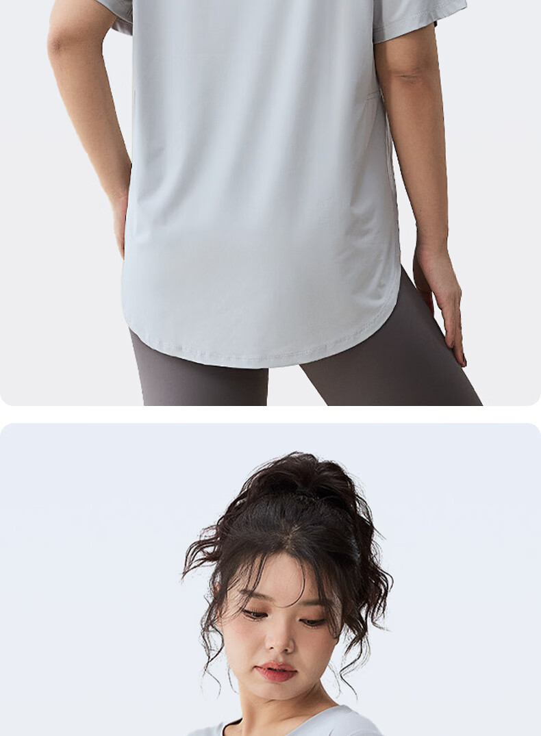 Xueqiman Plus Size Women's Loose Slimming Sports T-Shirt Quick-Dry Breathable Yoga Pilates Fitness Training Short Sleeve 15