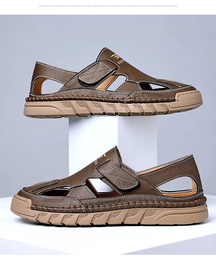 Jingzhenlianggong New Casual Sandals High-Quality Ultra-Soft Men's Breathable Sandals Wear-Resistant Non-Slip Yellow [Leather Version] Size 43 22