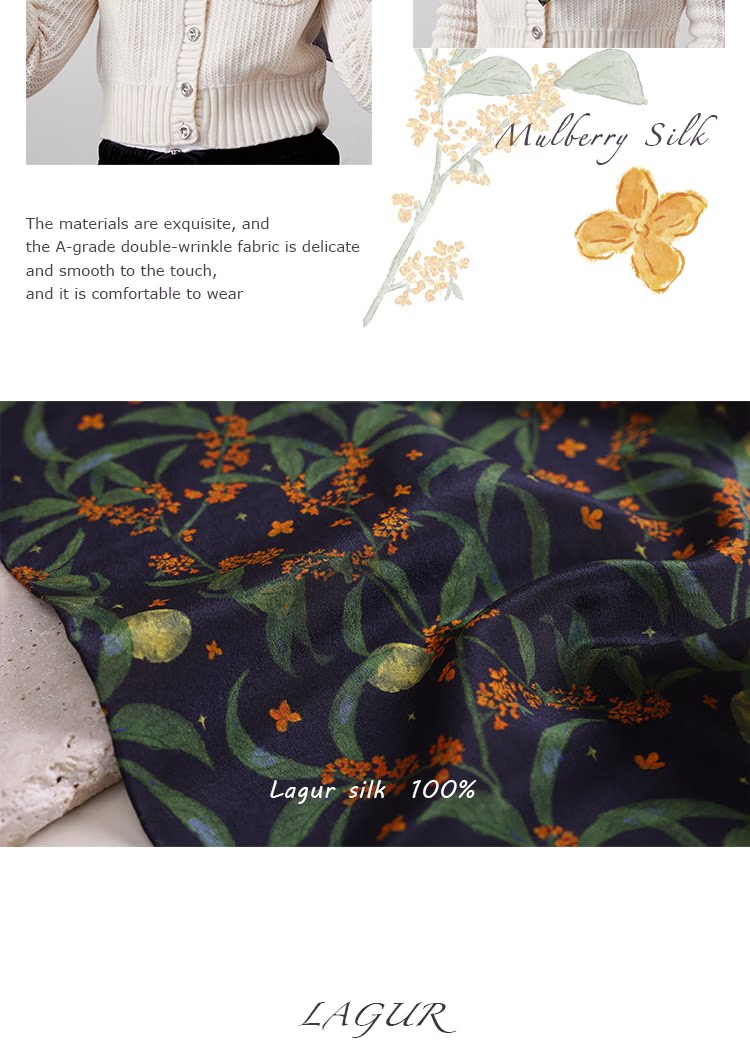 Lagur Original "Night Osmanthus" 100% Mulberry Silk Scarf, Double Crepe Rolled Edge Square Silk Scarf for Women, Refreshing Purple 16