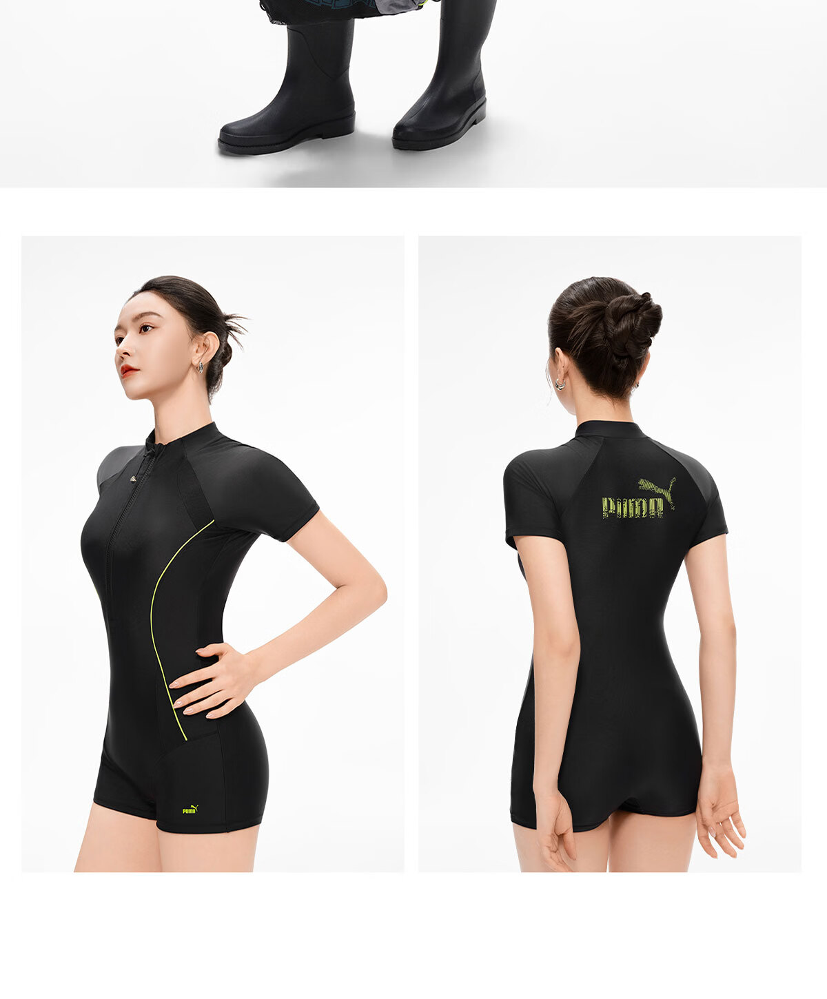 PUMA Women's Swim Trunks 2026 New Short-Sleeve One-Piece Swimsuit for Swimming Pool and Hot Spring Sportswear 22