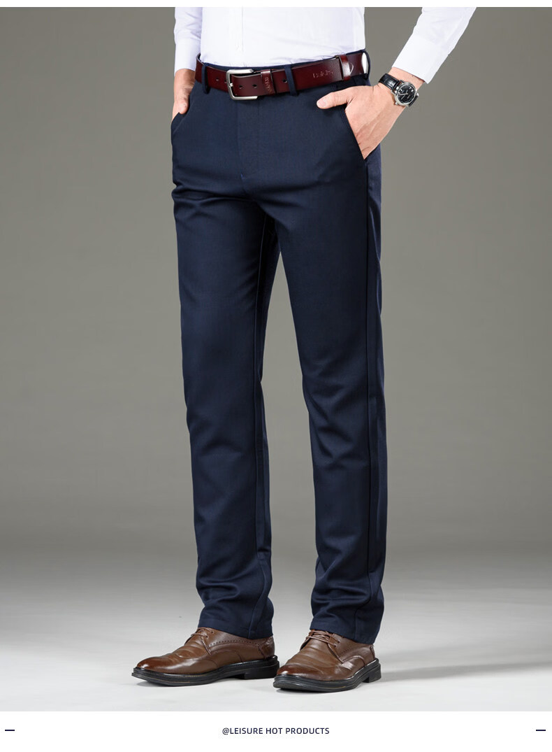 Romon High-End Men's Casual Pants Spring Autumn Loose Straight Business Trousers Middle-Aged Long Pants Royal Blue 28 10