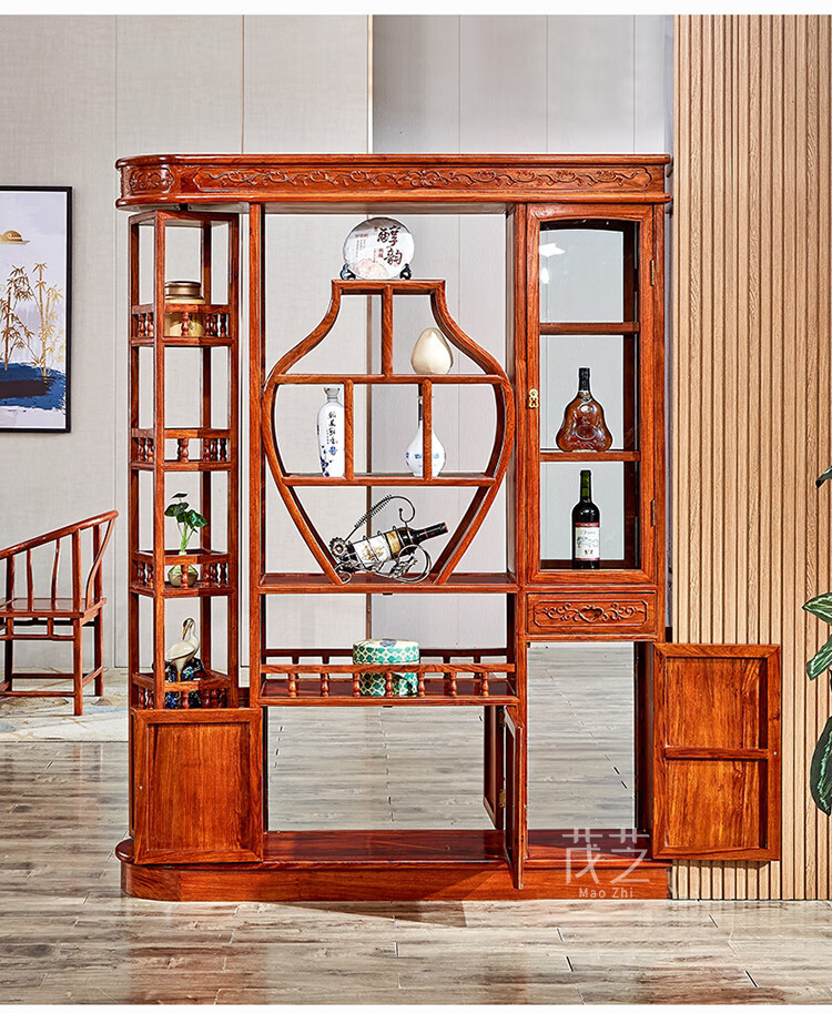 红木家具非洲花梨学名刺猬紫檀全实木中式简约隔厅柜酒柜双面厅柜隔断