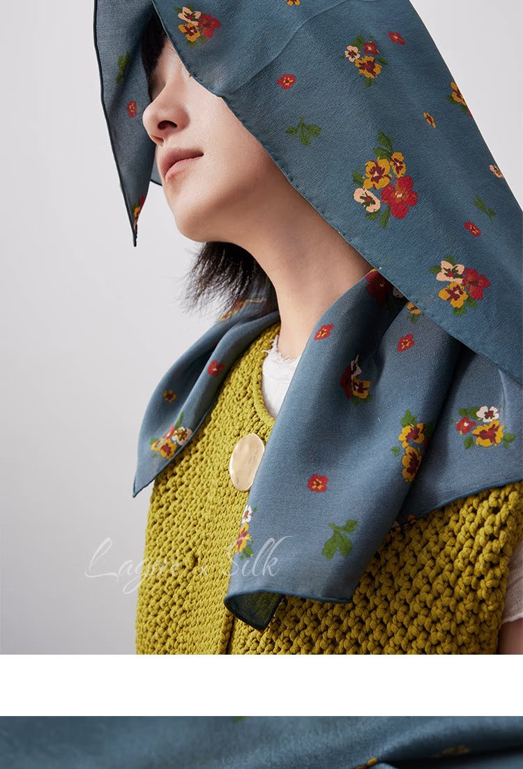 Lagur Nostalgic "Oriental Aesthetic" Vintage Red Mulberry Silk Scarf Square Hong Kong Style Women's Gift for Mom Camellia Red 21