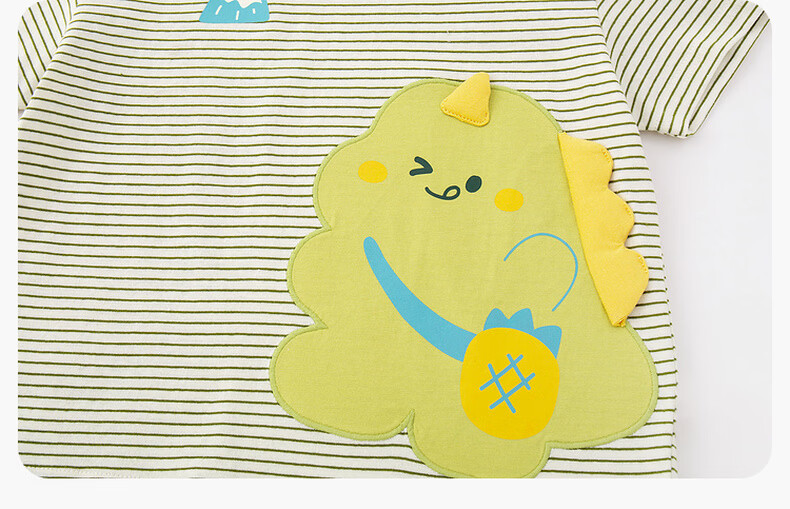 Dudu Kids Cartoon Summer Set Baby Skin-Friendly Two-Piece Boys T-Shirt Girls Mosquito-Proof Pants Green Stripes 100 26