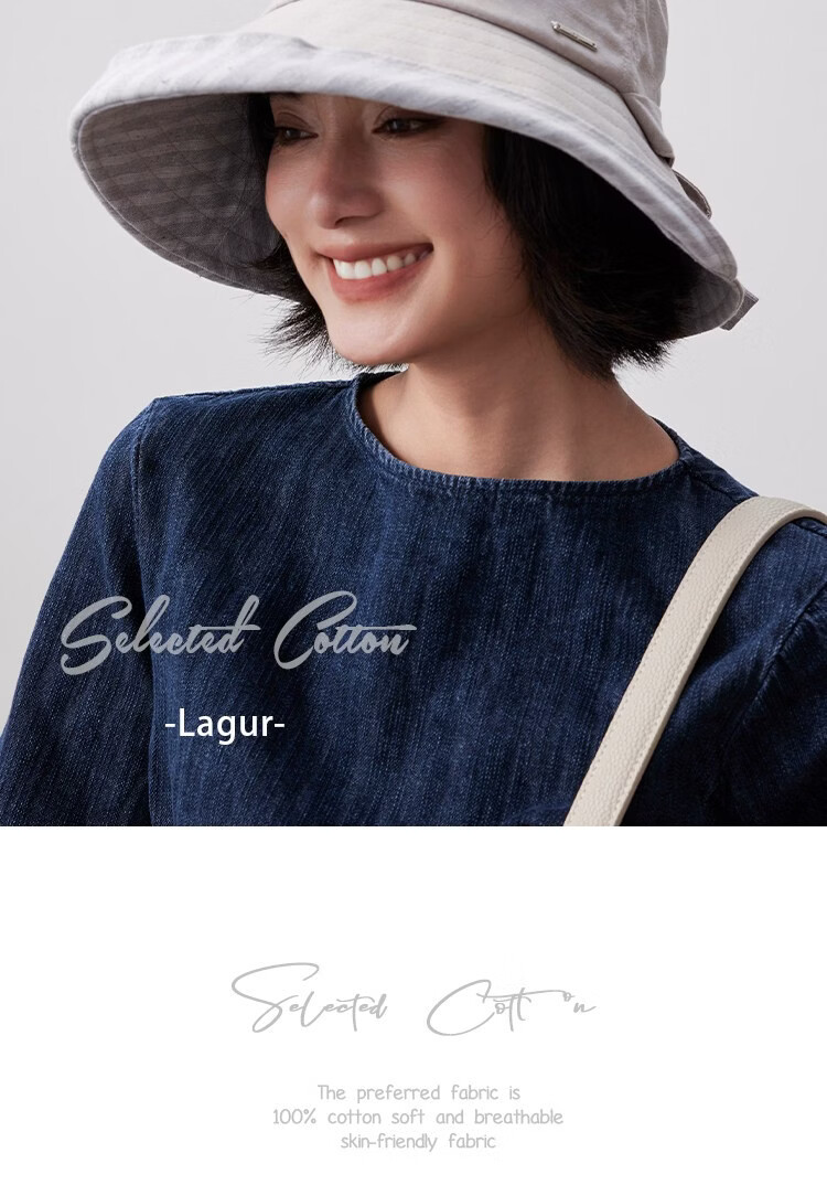 Lagur 100% Cotton Japanese-Style Wide Brim Fisherman Sun Hat UV Protection Summer Women's Sky Blue 12