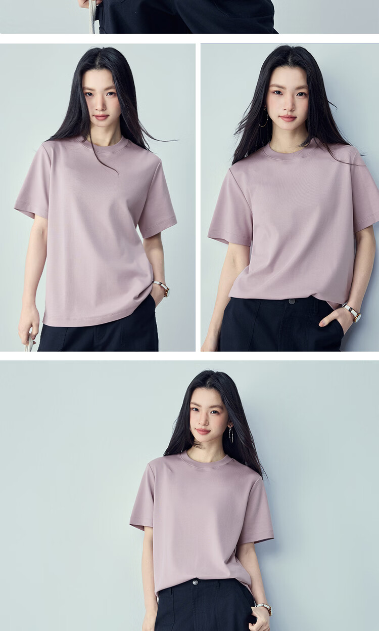 Giordano Women's Short Sleeve T-Shirt 2026 Summer Pure Cotton Double-Sided Fabric Solid Minimalist Round Neck Top 13326241 10
