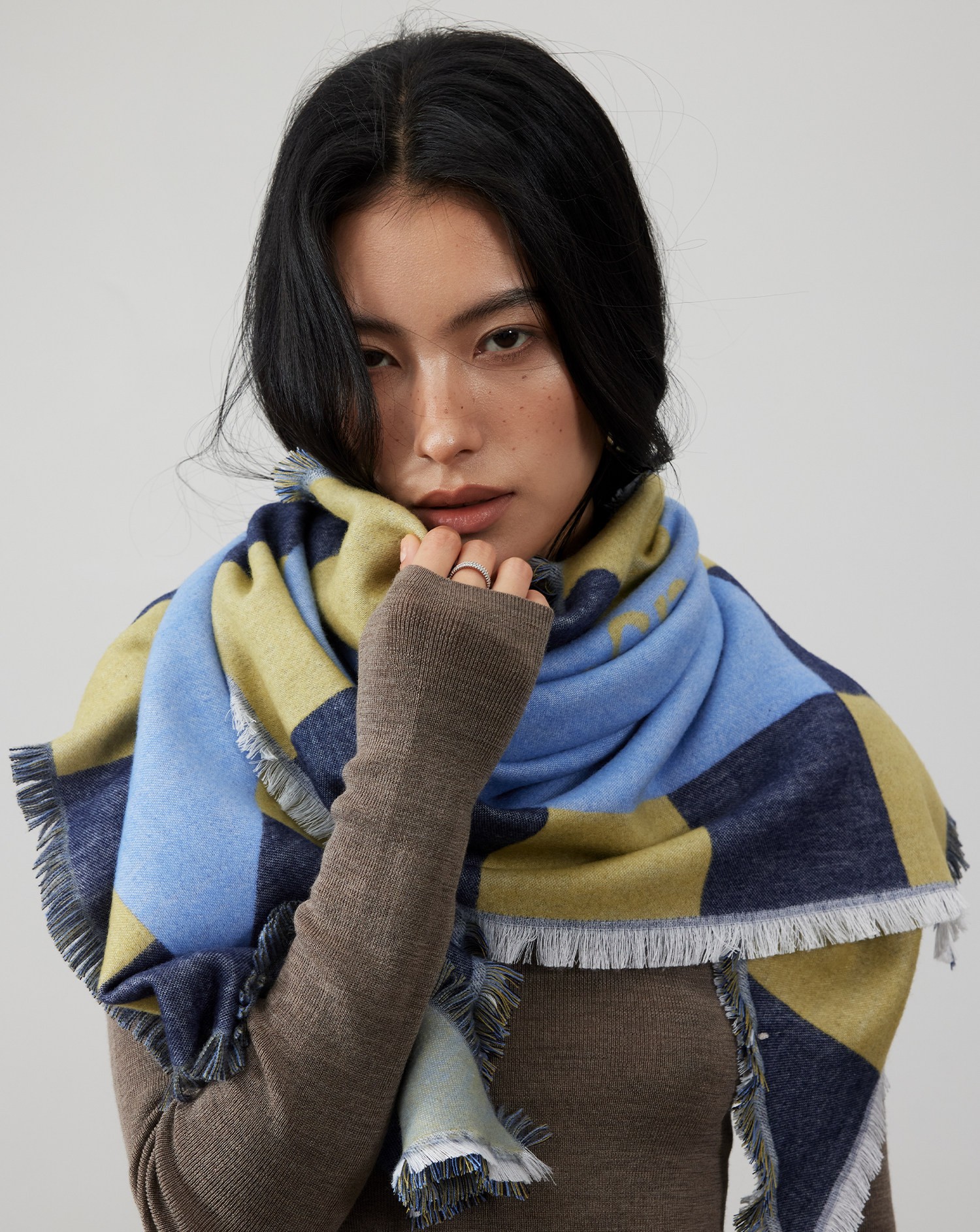 Lagur Blue Moment Tranquil Blue Fine Wool Triangle Scarf and Shawl Dual-Use Warmth Tranquil Blue 14