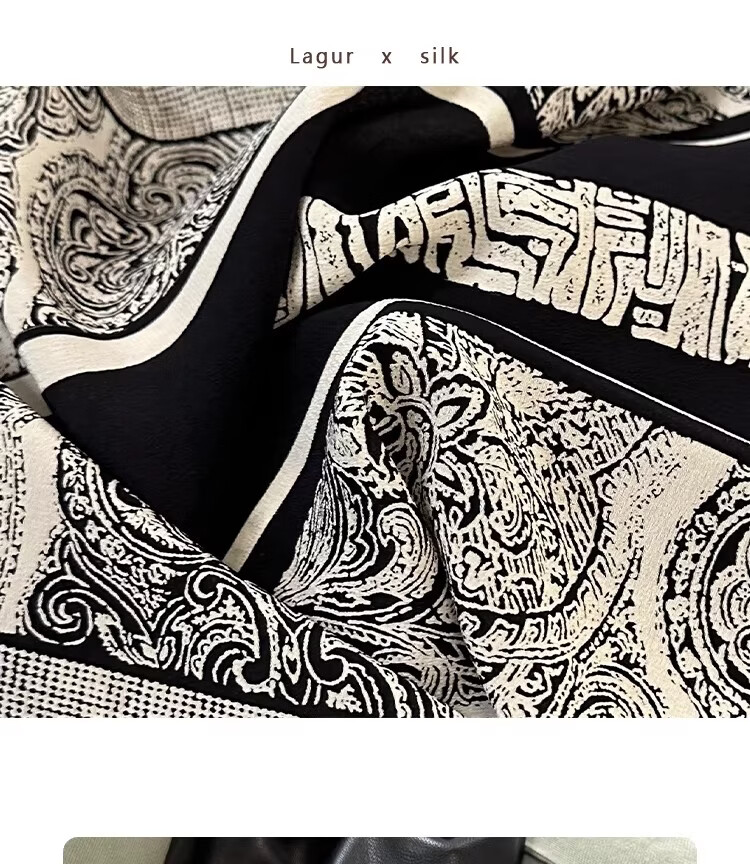 Lagur French Vintage Classic High-End Black and White 100% Mulberry Silk Square Scarf Versatile Neck Scarf for Women 12