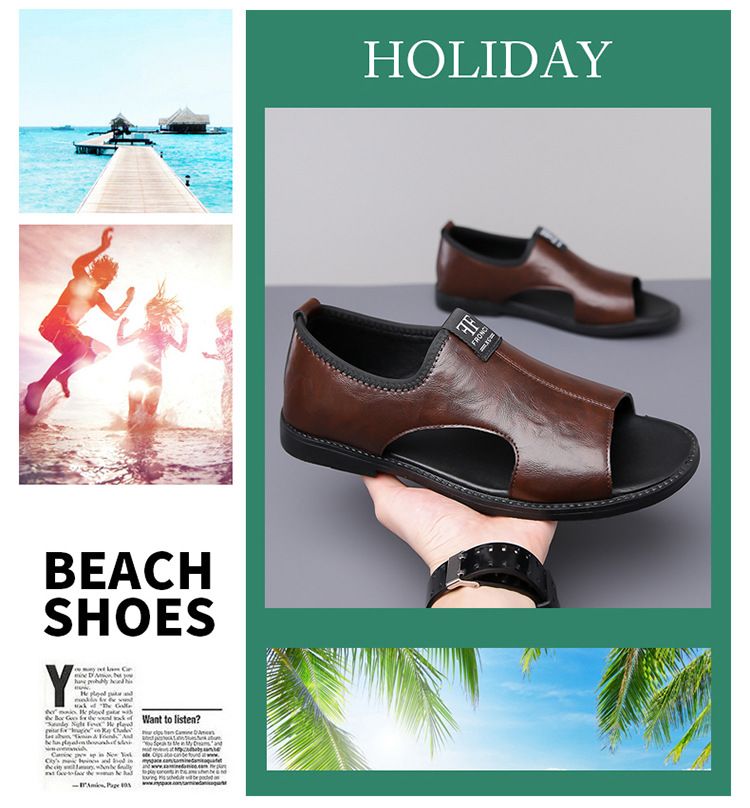 Jingzhenlianggong Men's Summer Sandals Dual-use Slippers Non-slip Soft Sole Beach Shoes Dark Brown [Glossy] Size 42 9