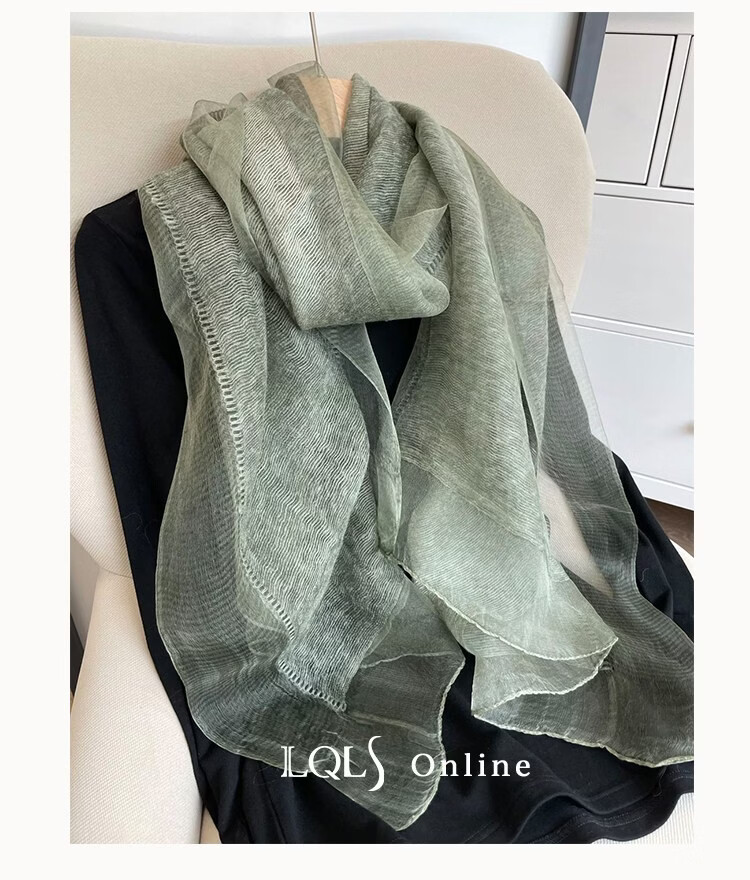 Lagur Lightweight Thin Double-Layer Silk Blend Beige Scarf Shawl for Women Spring Autumn Fashion Shawl Blue 18