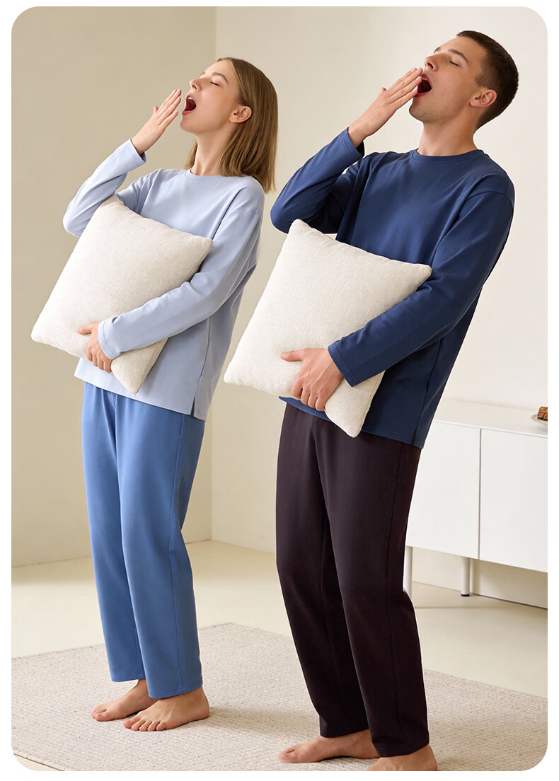 Me feeling Men's Couple Spring New Pure Cotton Pajama Set Antibacterial Mite-Resistant Crew Neck Homewear Suitable for Outdoor Wear 7