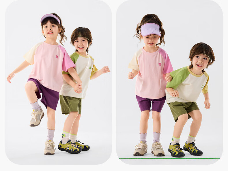 Dudu Kids Colorblock Summer Set Boys Two-Piece Sportswear Girls Short Sleeve T-Shirt and Shorts Cream White 110 8