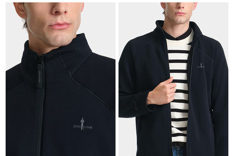 Biyinlefen Polartec Ultra-Light Warmth Autumn Winter Men's Solid Color Casual Stand Collar Knitted Jacket Fleece Outerwear 9
