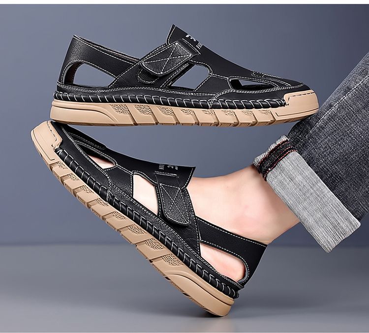 Jingzhenlianggong New Casual Sandals High-Quality Ultra-Soft Men's Breathable Sandals Wear-Resistant Non-Slip Yellow [Leather Version] Size 43 31