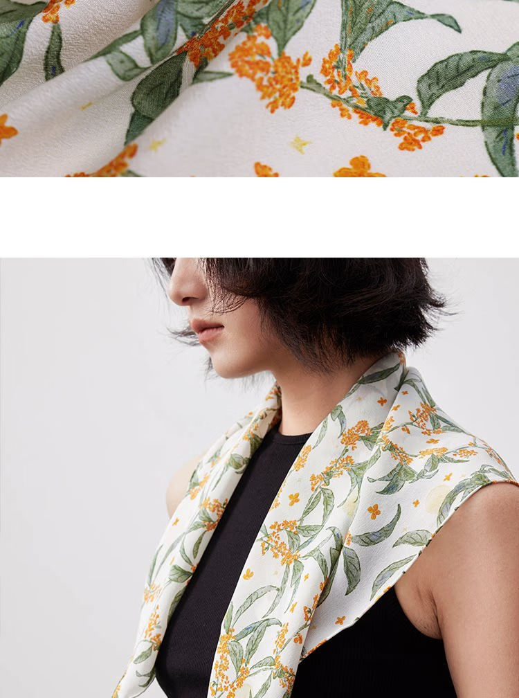 Lagur Original "Night Osmanthus" 100% Mulberry Silk Scarf, Double Crepe Rolled Edge Square Silk Scarf for Women, Refreshing Purple 21