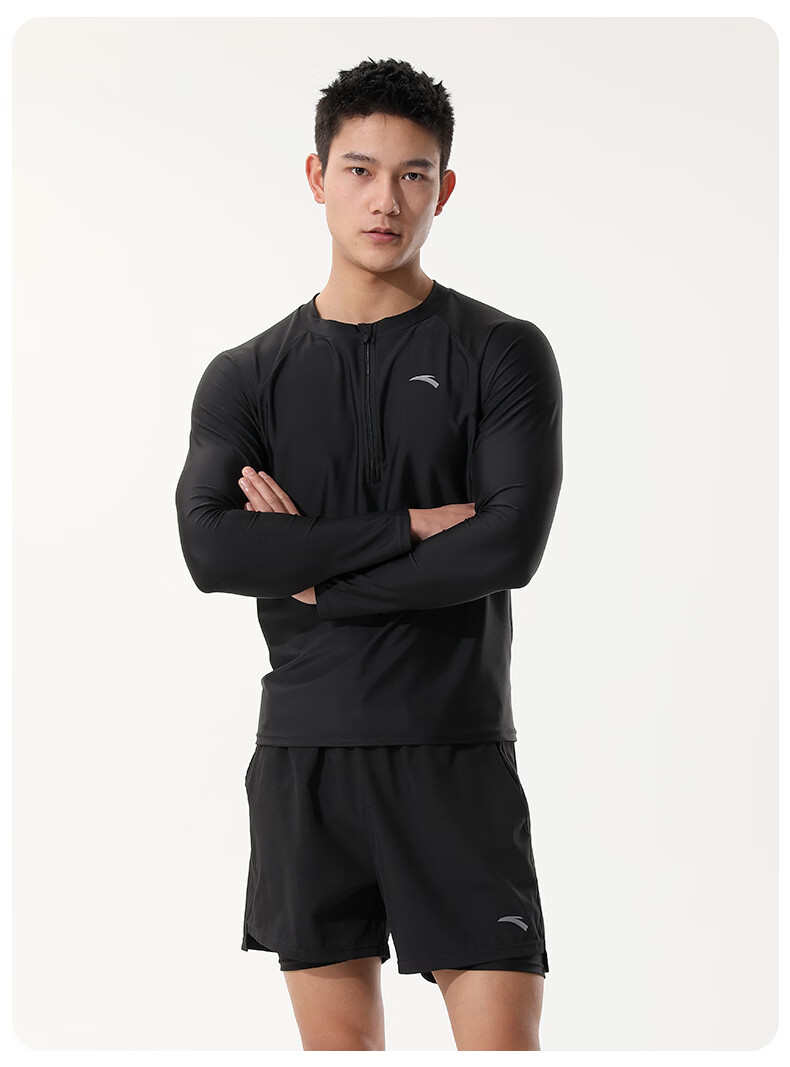 ANTA Men's Long Sleeve Swim Shirt Quick-Dry Anti-Embarrassment Professional Hot Spring Zip-Up Surfing Swimwear XL 14