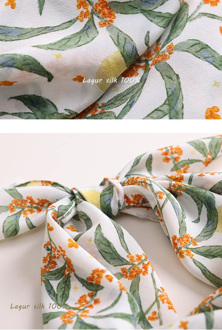Lagur Original "Night Osmanthus" 100% Mulberry Silk Scarf, Double Crepe Rolled Edge Square Silk Scarf for Women, Refreshing Purple 25