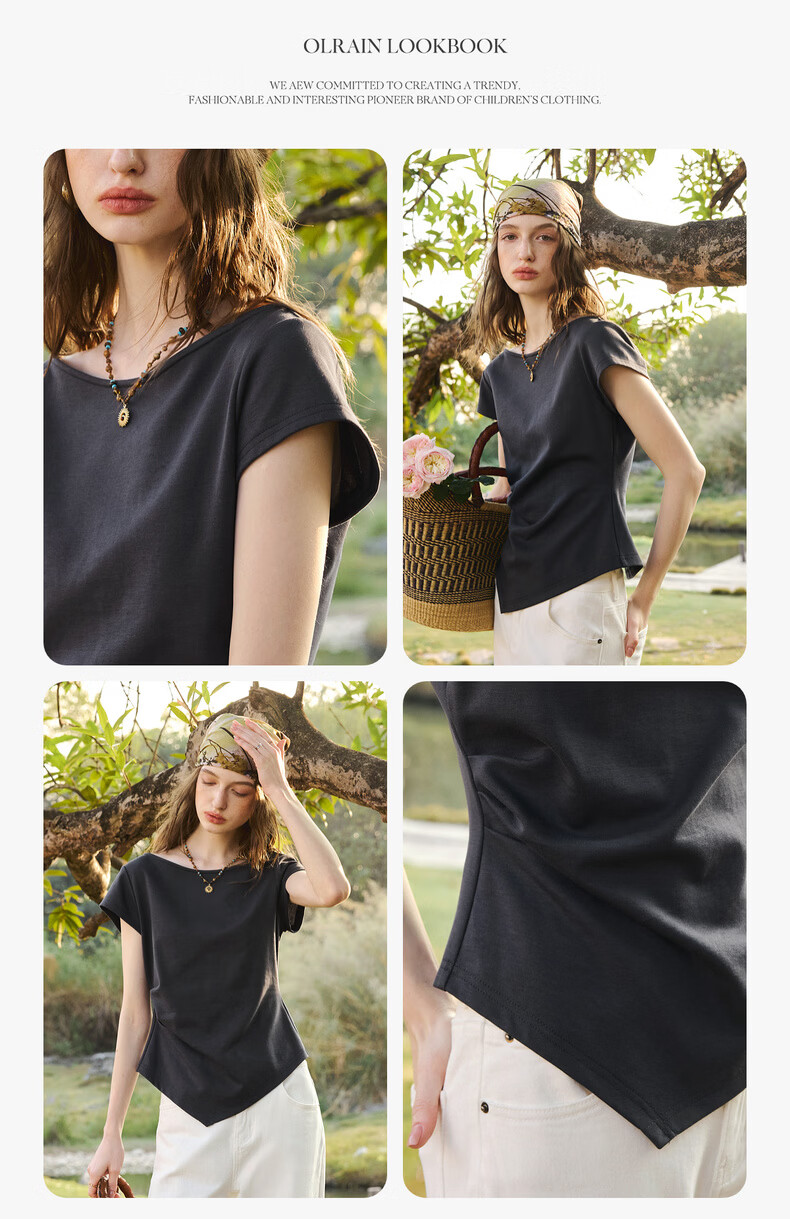Olrain Women's Casual Short Sleeve T-Shirt Summer Off-Shoulder Waist Slim Fit Top Gray L 10