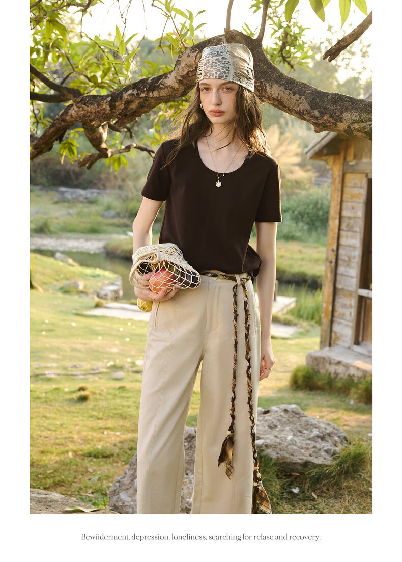Olrain Oureier Round Neck Beaded Fitted Short Sleeve T-Shirt Women's Summer New Casual Trendy Top Beige L 16
