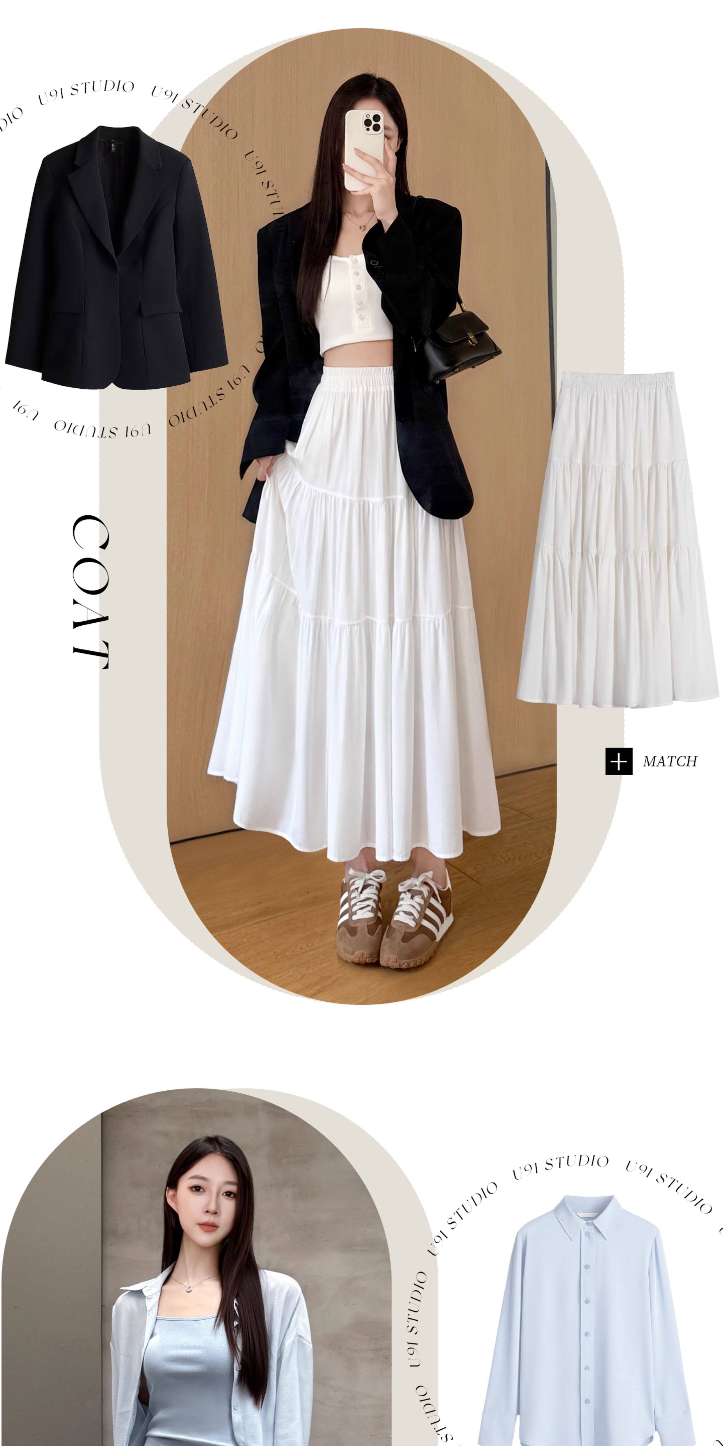 Yishang White High-Waist Slimming A-Line Midi Skirt Women Spring Summer 2026 New French Style Petite Cake Skirt 7