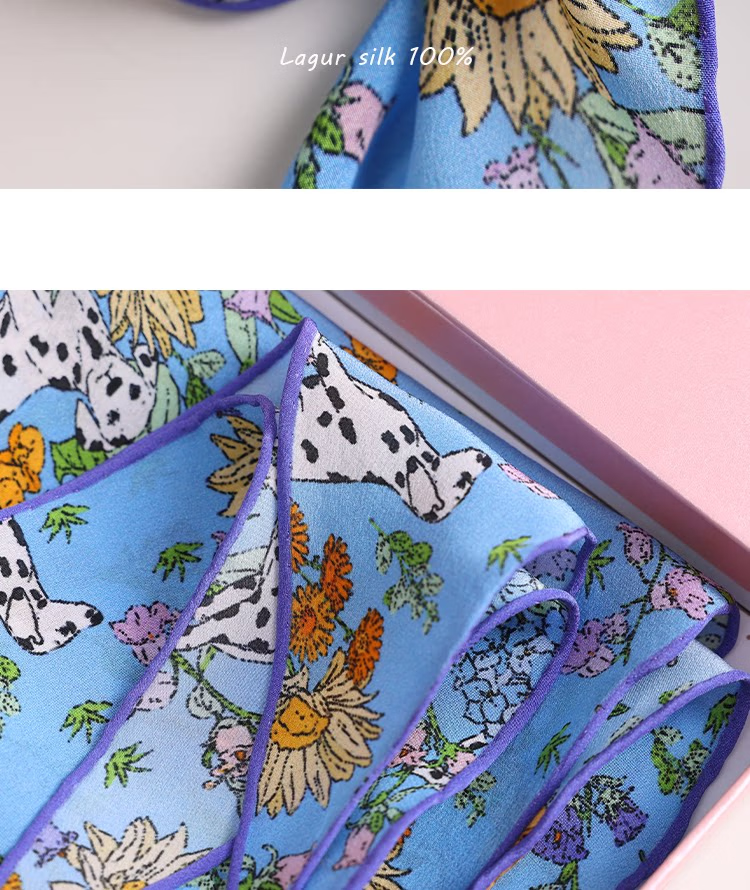 Lagur "French Wonderland" 100% Mulberry Silk Small Scarf 12 Momme Silk Triangle Neck Scarf Spring Autumn Cream Yellow 34