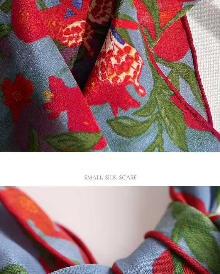 Lagur "Butterfly Pomegranate Flower" 100% Mulberry Silk Triangle Scarf Women's Silk Diamond Scarf Lupine Blue 20