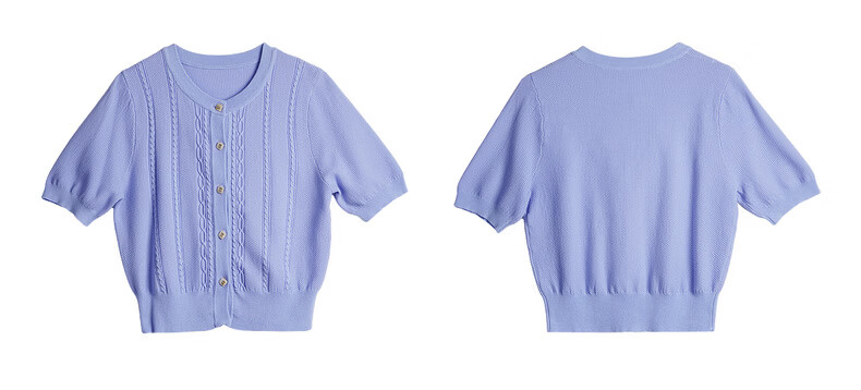 Olrain French Style Round Neck Cable Knit Cardigan Women Summer Commuter Casual Short Top Purple L 7