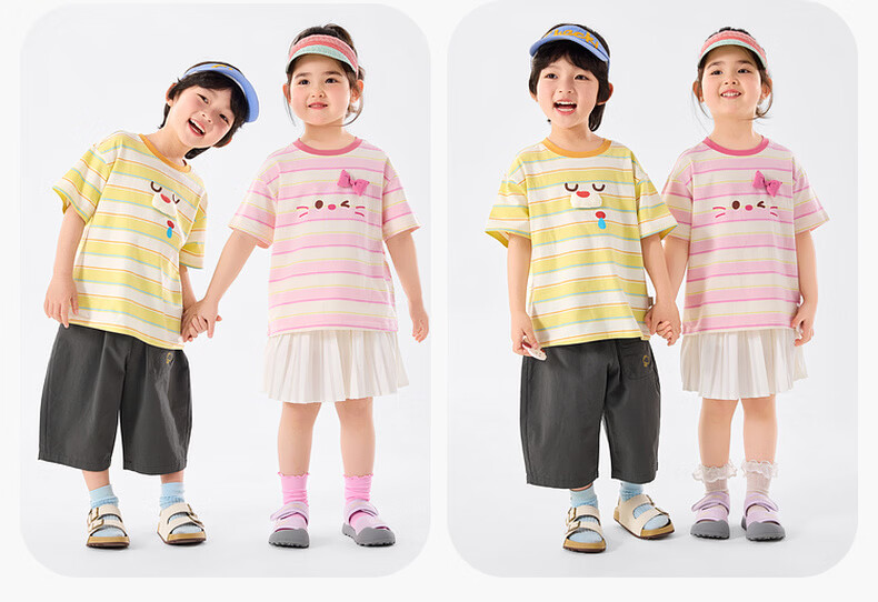 Dudu Kids Boys T-Shirt Summer Girls Short Sleeve Fashion Children's Striped Top Baby Kids Clothing Blue Striped 110 19