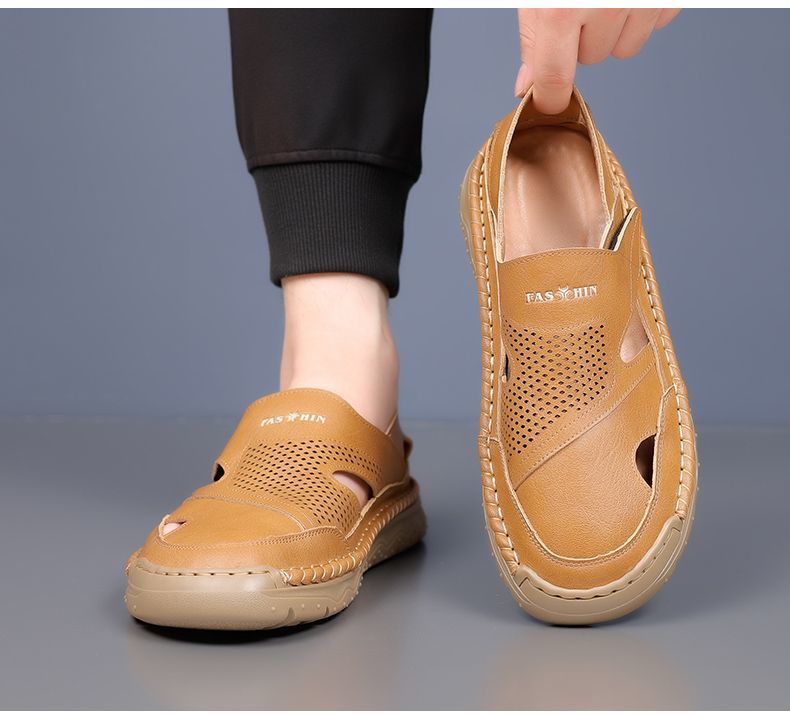Jingzhenlianggong New Casual Sandals High-Grade Ultra-Soft Men's Breathable Sandals Wear-Resistant Non-Slip Yellow [Classic Model] Size 42 18