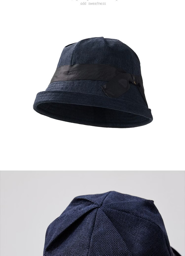 Lagur Lightweight Paper-Feel Japanese Hemp Edge Fisherman Hat Breathable Thin Sunshade Foldable Midnight Blue 23