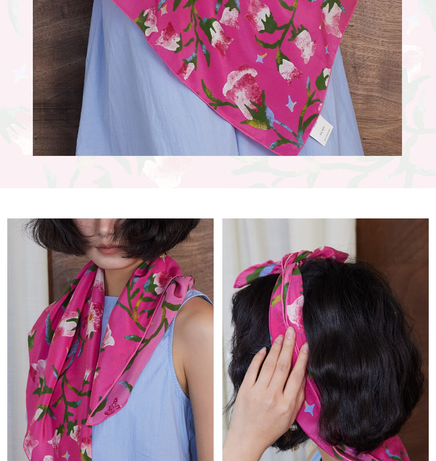 Lagur "Rose Red Morning Glory" Original Handmade Fine Rolled Mulberry Silk Scarf Midnight Blue (Pink Gift Box) 24