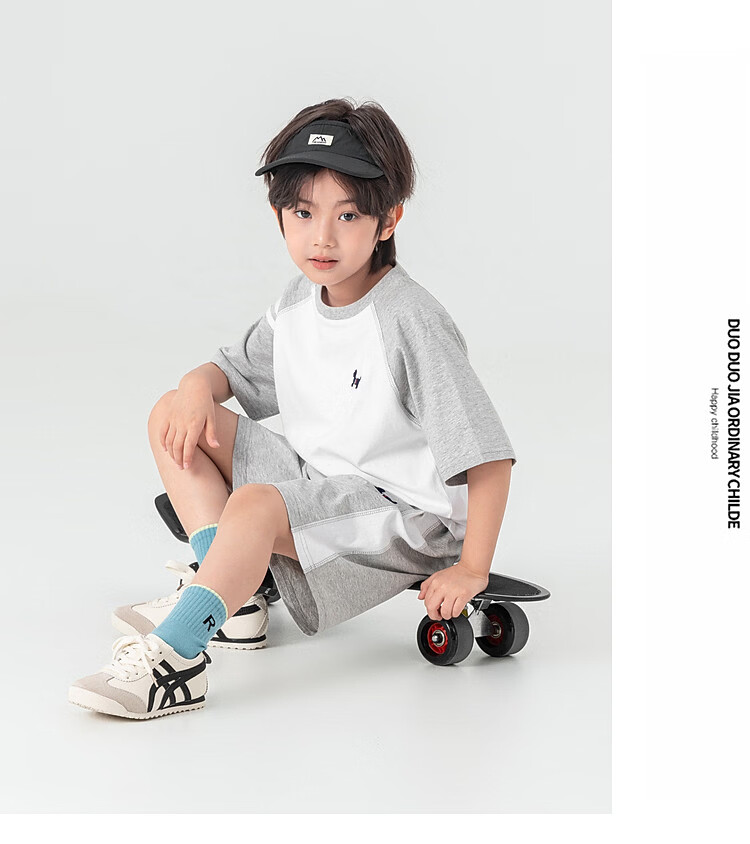 Duoduo Kids Pure Cotton Cooling College Style Set Boys 2026 Summer Raglan Short Sleeve Shorts Two-Piece Sportswear 25