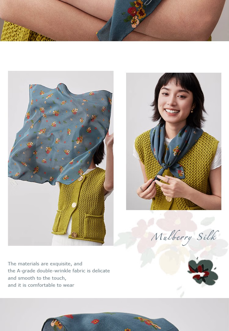 Lagur Nostalgic "Oriental Aesthetic" Vintage Red Mulberry Silk Scarf Square Hong Kong Style Women's Gift for Mom Camellia Red 20