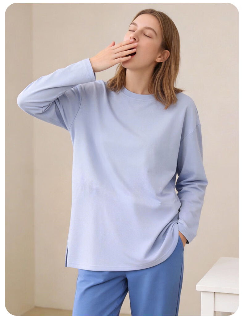 Me feeling Men's Couple Spring New Pure Cotton Pajama Set Antibacterial Mite-Resistant Crew Neck Homewear Suitable for Outdoor Wear 13