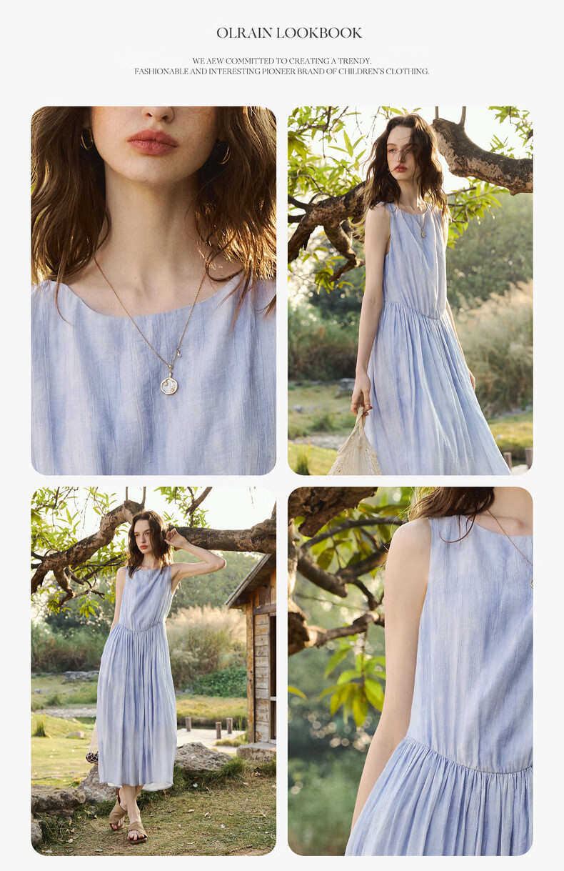 Olrain Oureier Sleeveless Waist-Drawn Gradient Mid-Length Dress for Women Summer Elegant Light Yellow M 12