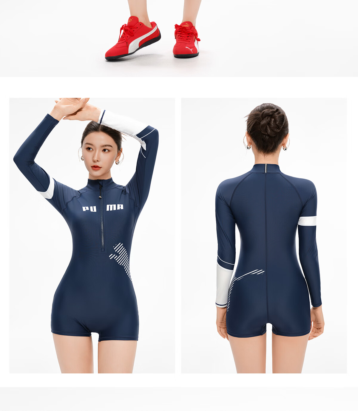 PUMA Women's Long Sleeve One-Piece Swimsuit UV Protection Surfing Swimwear for Swimming Pool Spa Premium Swimwear 25