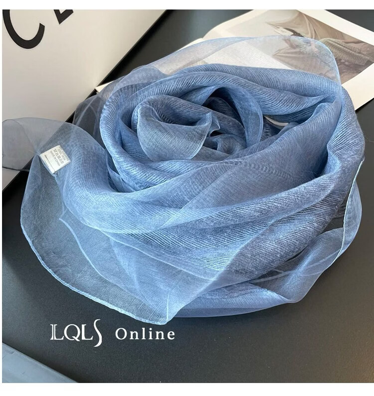 Lagur Lightweight Thin Double-Layer Silk Blend Beige Scarf Shawl for Women Spring Autumn Fashion Shawl Blue 11