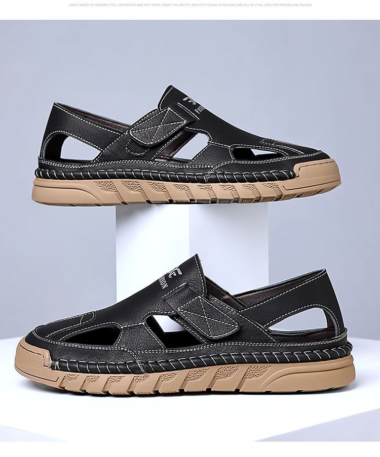 Jingzhenlianggong New Casual Sandals High-Quality Ultra-Soft Men's Breathable Sandals Wear-Resistant Non-Slip Yellow [Leather Version] Size 43 34