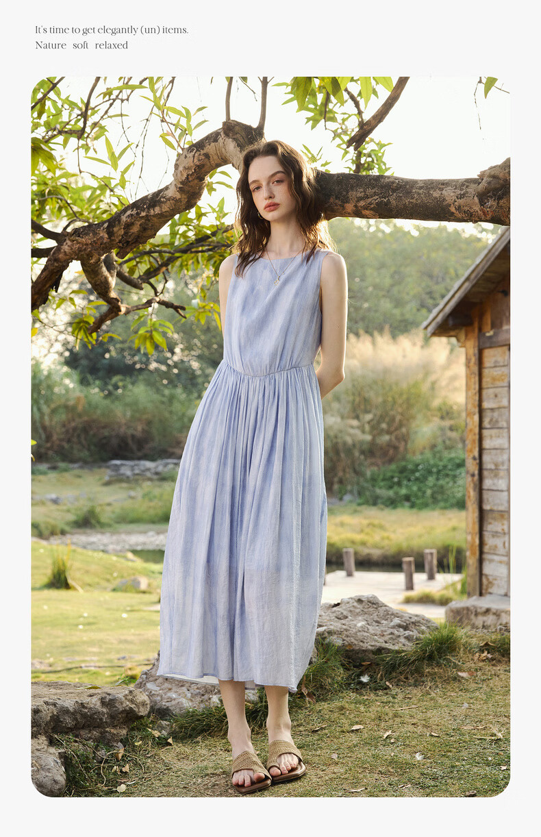 Olrain Oureier Sleeveless Waist-Drawn Gradient Mid-Length Dress for Women Summer Elegant Light Yellow M 13