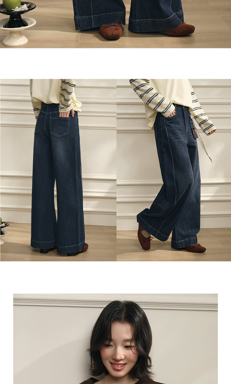 Giordano Designer 2026 Spring Vintage Washed High-Waist Wide-Leg Whisker Denim Jeans for Women 18416302 10