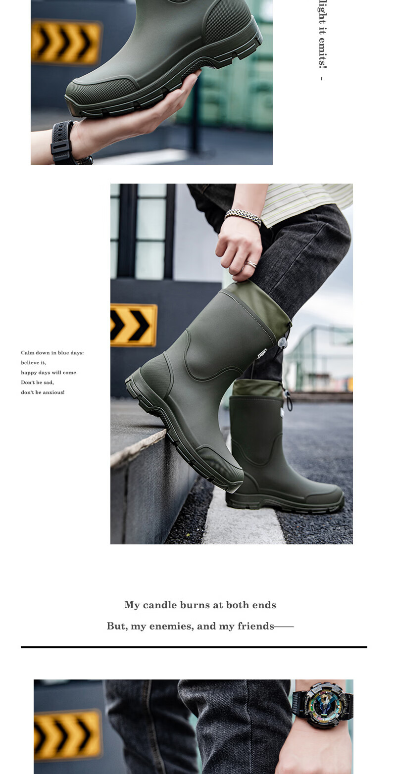 KINGLOVOUN Men's Mid-Calf Waterproof Non-Slip Rain Boots Outdoor Fishing Thick Sole Durable 817/SK Gray Size 42 15