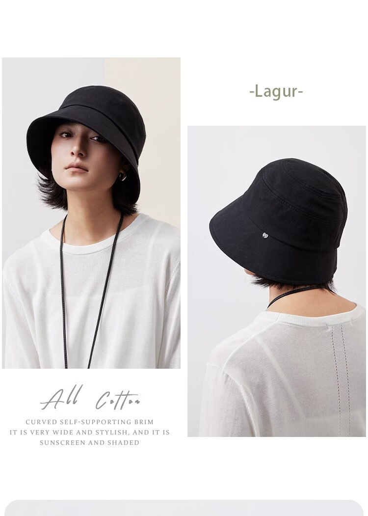 Lagur Classic Style 100% Cotton Fisherman Sun Hat Wide Brim Summer Sunshade Hat Large Head Circumference Classic Black 15
