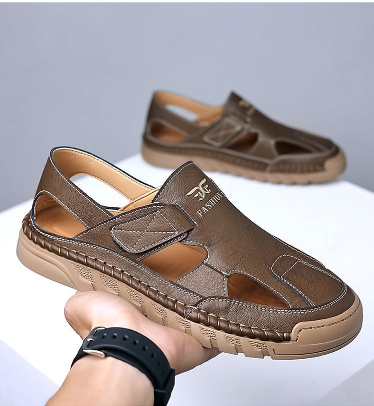 Jingzhenlianggong New Casual Sandals High-Quality Ultra-Soft Men's Breathable Sandals Wear-Resistant Non-Slip Yellow [Leather Version] Size 43 20