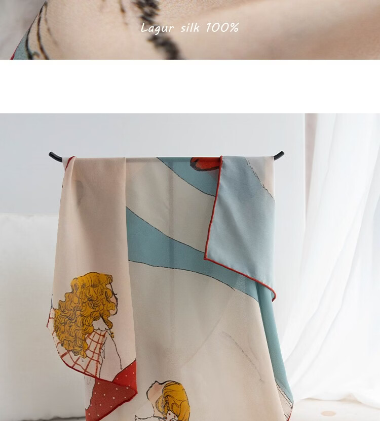 Lagur Swan Fairy Tale Silk Scarf Mulberry Silk Headband Summer Women's Square Scarf Fairy Tale Town (Pink Gift Box) 22