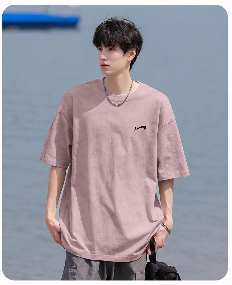 Guirenniao Washed Pure Cotton Short Sleeve T-Shirt Men New American Casual Fashion Vintage Soft Breathable Top Carbon Gray S 17