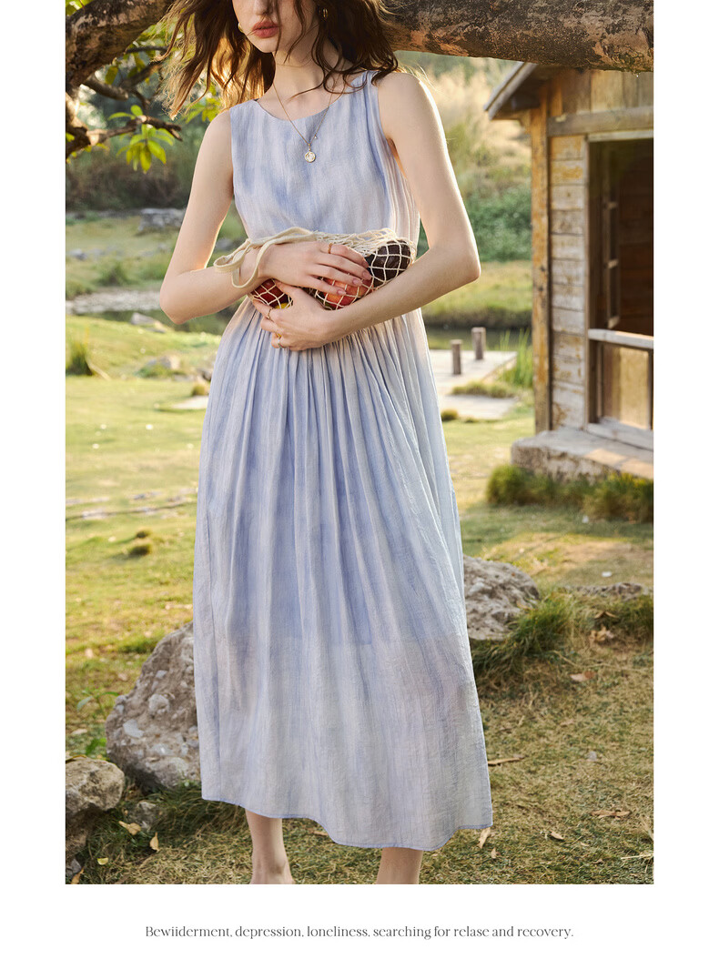 Olrain Oureier Sleeveless Waist-Drawn Gradient Mid-Length Dress for Women Summer Elegant Light Yellow M 20