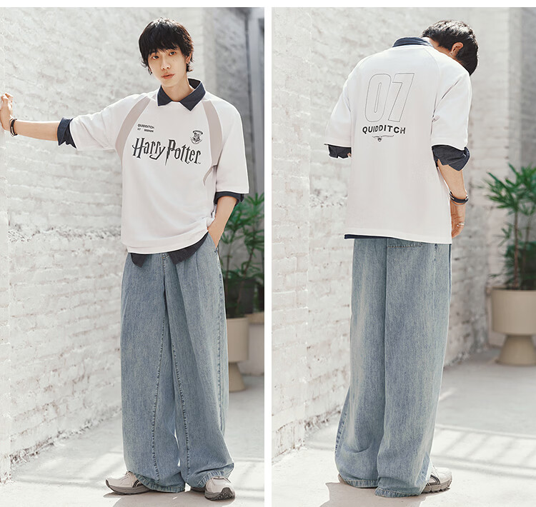 Semir Men's Summer Pure Cotton Skin-Friendly Wide-Leg Jeans 2026 Elastic Waist Drawstring Pleated Trousers 109326124109 18