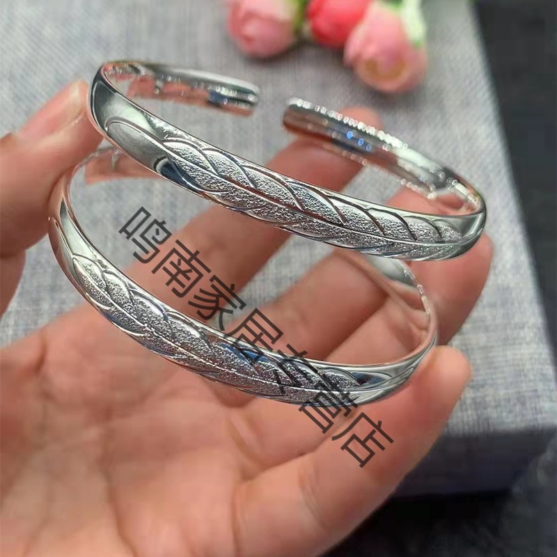 老凤祥款式 七彩拉丝纯银手镯女年轻款s足银时尚开口银饰情侣精致生日