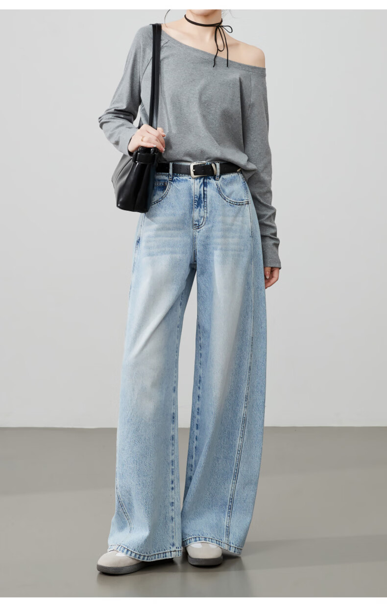 ESE-Y Curved Blade Women's Jeans 2026 Spring New Wide-Leg Straight Pants Denim Blue 25 19
