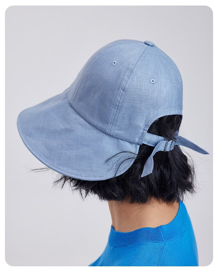Lagur Japanese Classic Pure Linen Ponytail Outdoor Sunshade Fisherman Hat Sunscreen Hat for Women Summer Dark Blue 18